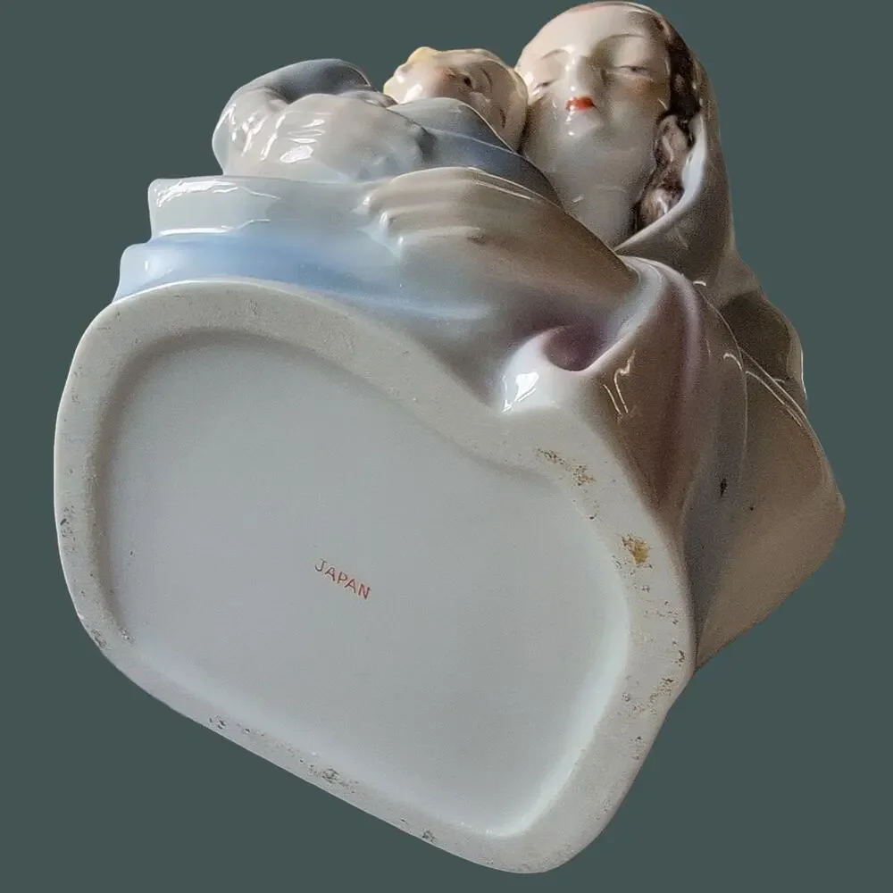 Vintage 1960s Madonna and Child Ceramic Planter with Gold Trim